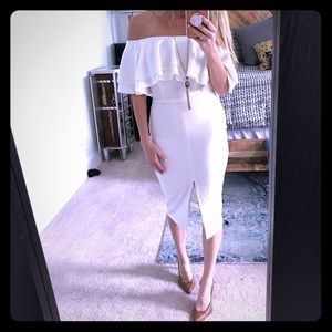 ASOS Double Ruffle Midi Pencil Dress - White